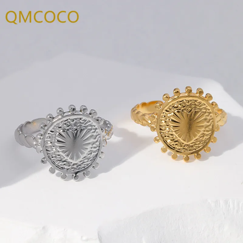 QMCOCO серебряное кольцо в форме сердца открытое модное элегантное женское Ретро модное текстурное унисекс вечерние ювелирное изделие подарок для пары