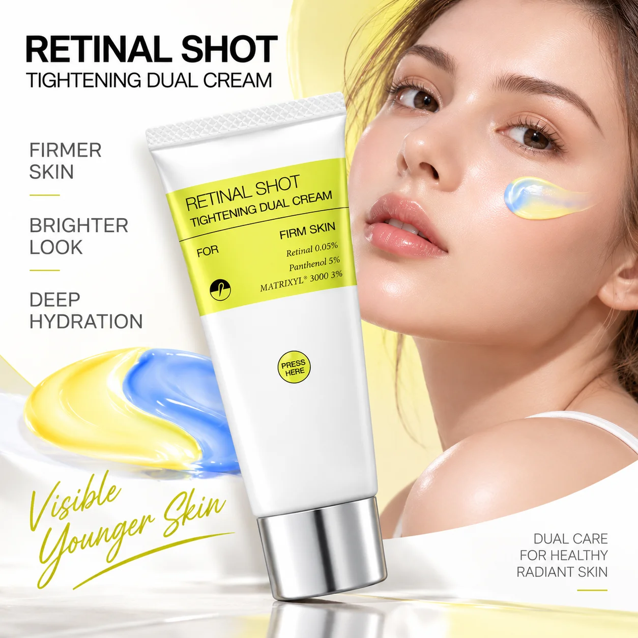 The Vita-A Retinal Shot Tightening Dual Cream 50ml Yellow Blue Firming Essence Moisturizing Brighten Care For All Skin Types