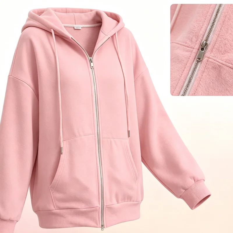 Women Zip-Up Hoodies,Drawstring Hooded Coat Casual Long Sleeve Sweatshirt with Pockets, Fall Winter Solid Color Hooded Coat