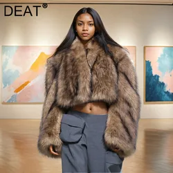 DEAT 2024 Winter New Fashion Women's Faux Fur Coat V-neck Long Sleeve Loose Thick Imitation Mink Fur Grass Short Jacket 7AB5096