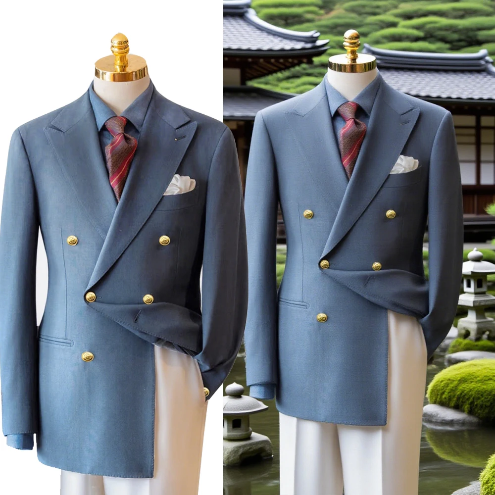 

Premium Men's Linen Suit Blazer Spring Summer Elegant Double Breasted Slim Blazer Metal Buckle Business Casual Linen Jacket