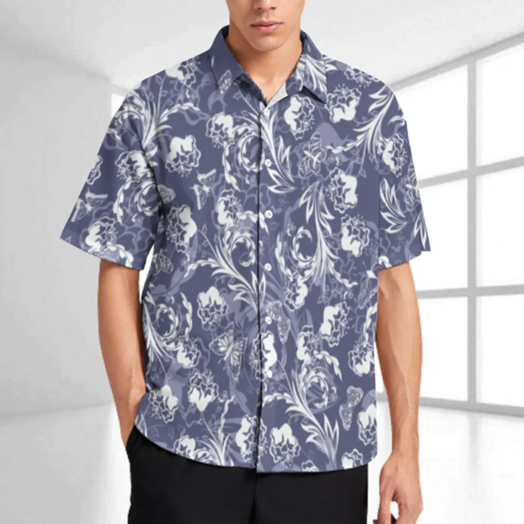 

2024 new style Hawaii casual beach handsome high street trendy lapel street printed clothes short sleeves