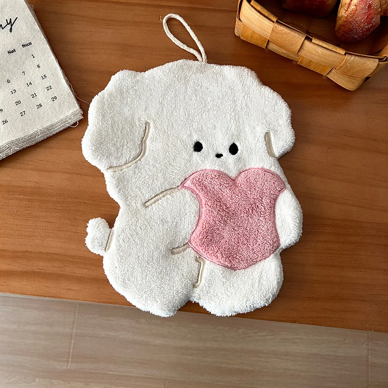 

1 Pcs Love Puppy Soft Hand Towel Hangable Lint Free Super Absorbent Hand Towel Kitchen Supplies Cartoon Square Towel