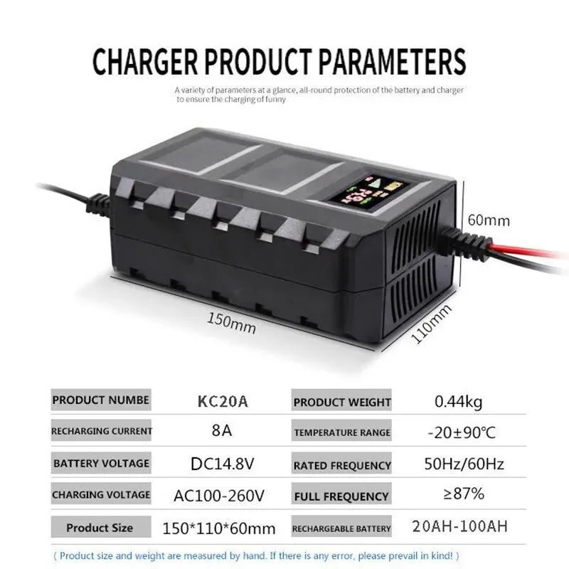 12v 14.6v Lithium Battery Charger Lifepo4 12.8v Lithium Iron Phosphate Battery Charger 20-100ah Charging