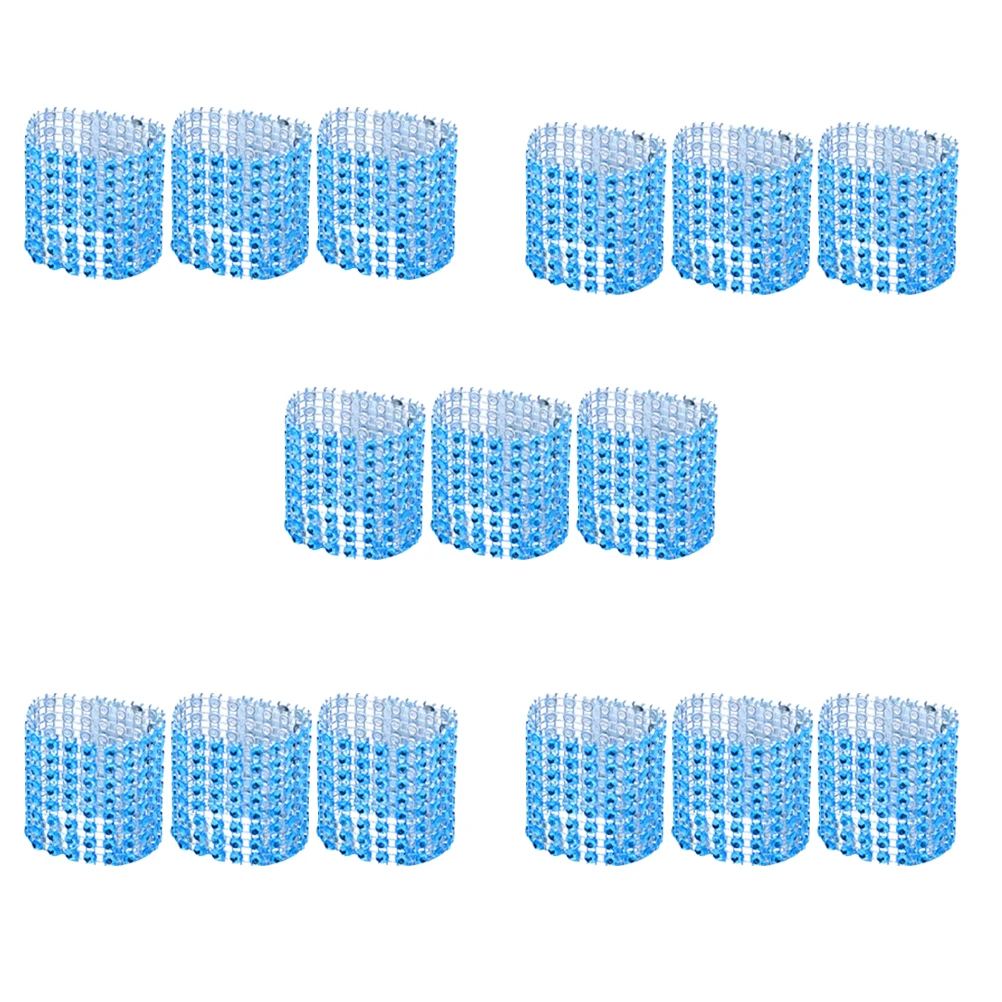 

60pcs Crystal Napkin Rings Blue Holiday Rhinestone Long Lasting Wedding Party Tableware Serviette Holders Decorative