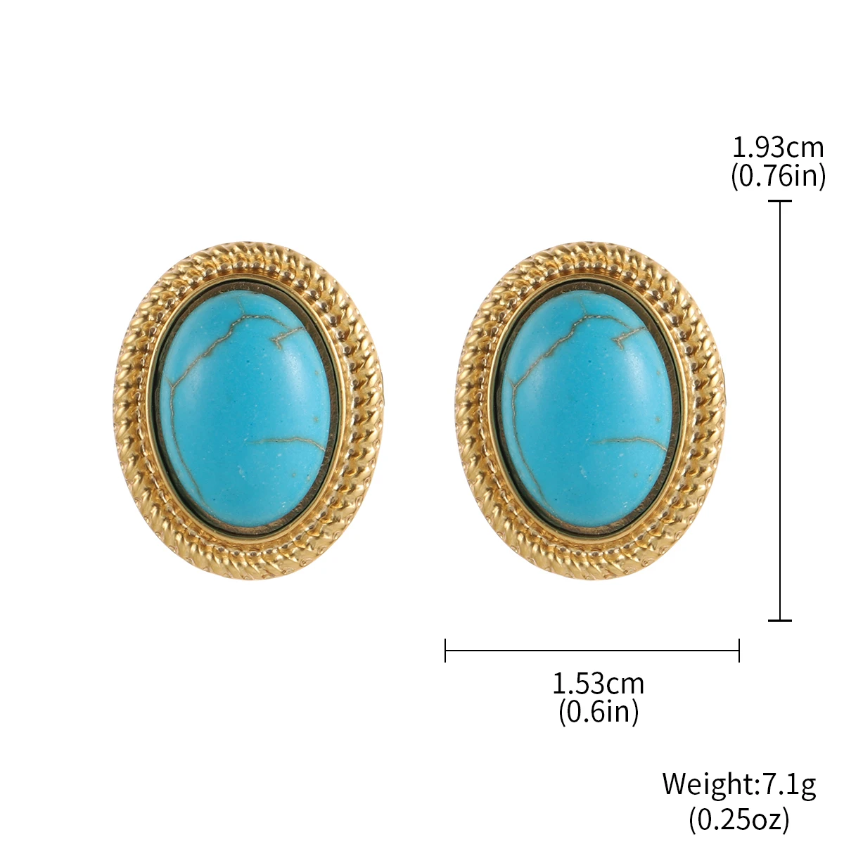 Vintage Bohemian Turquoise Stone Stud Earrings for Women French Oval Textured Gold Plated Western Minimalist Daily Jewelry Gift