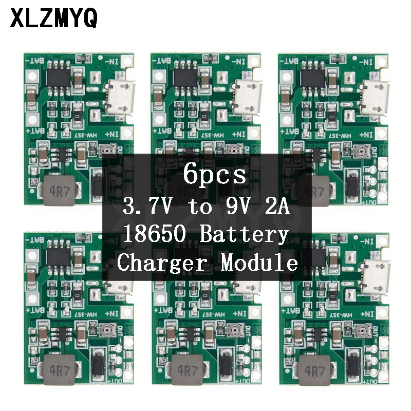 6pcs 2A USB 18650 Lithium Li-ion Battery Charger Module Boost 3.7V to 5V 9V 12V Adjustable DC-DC Step Up Power Supply Module