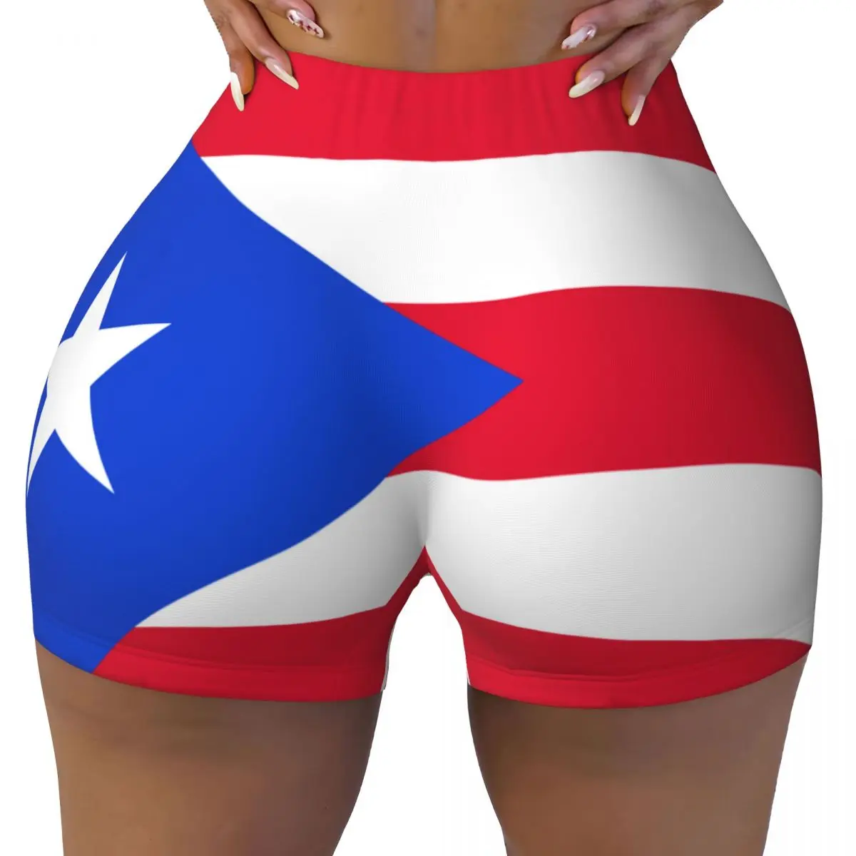 Women's Yoga Shorts Puerto Rico Flag Scrunch Booty Butt Lifting Comfort Fitness Gym