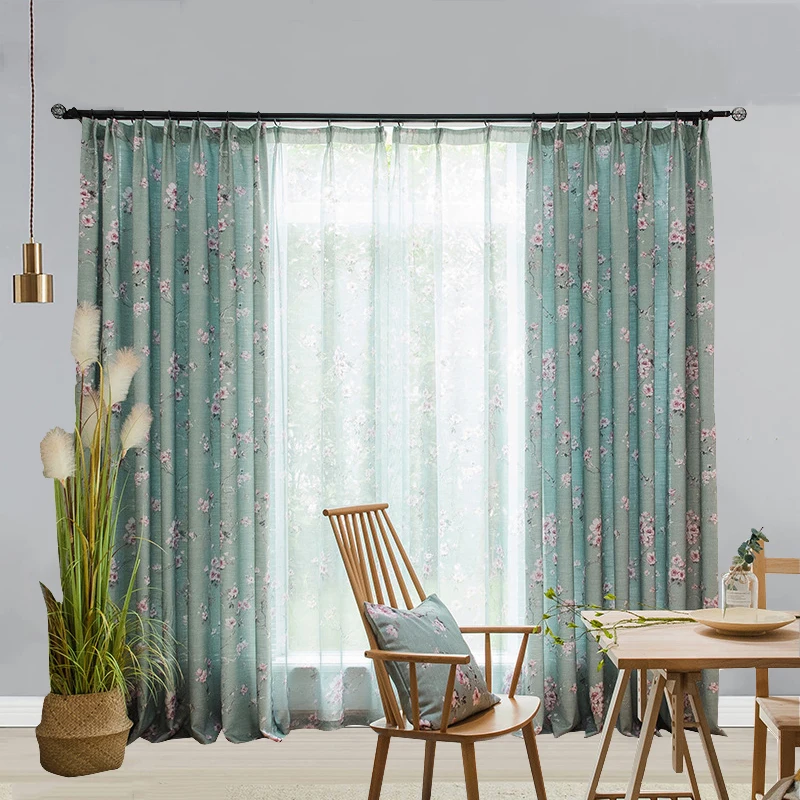 

1PC Pastoral American Floral Curtain for Living Room Printed Linen Drape Window Bedroom Semi-Shading Custom #E