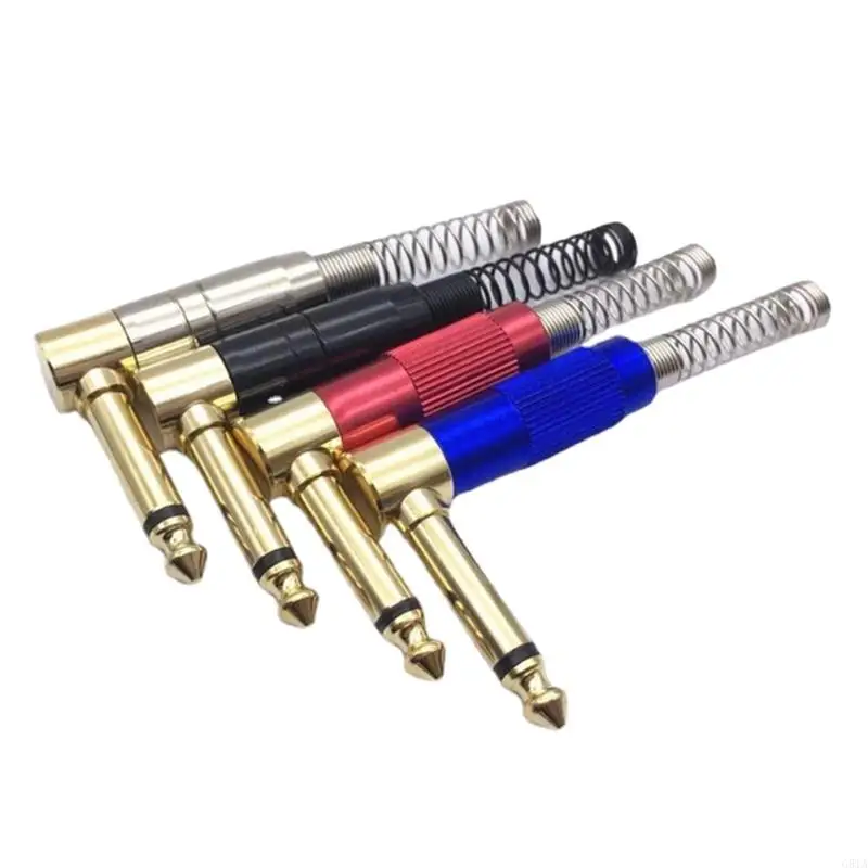 

G8TA 1/4" AUX Plug 6.35mm Male Mono Connector Spring Adapter 90 Degree Elbow Type