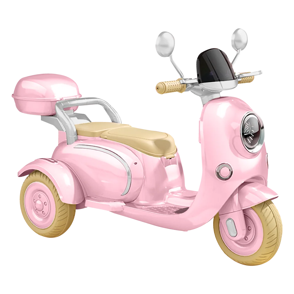 12-V-Kindermotorrad, 3 Räder, 12 V, Kinderfahrten auf Motorrad mit MP3, Bluetooth, Scheinwerfer, Aufbewahrungsbox, Motorrad für Kinder – Rosa