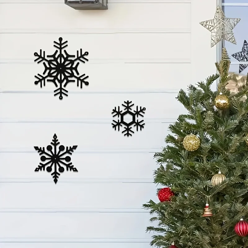 HELLOYOUNG 3PC 2D Flat Cutout Snowflake Metal Wall Decor Set,Winter Christmas Snow Flake Wall Art For Home Decoration
