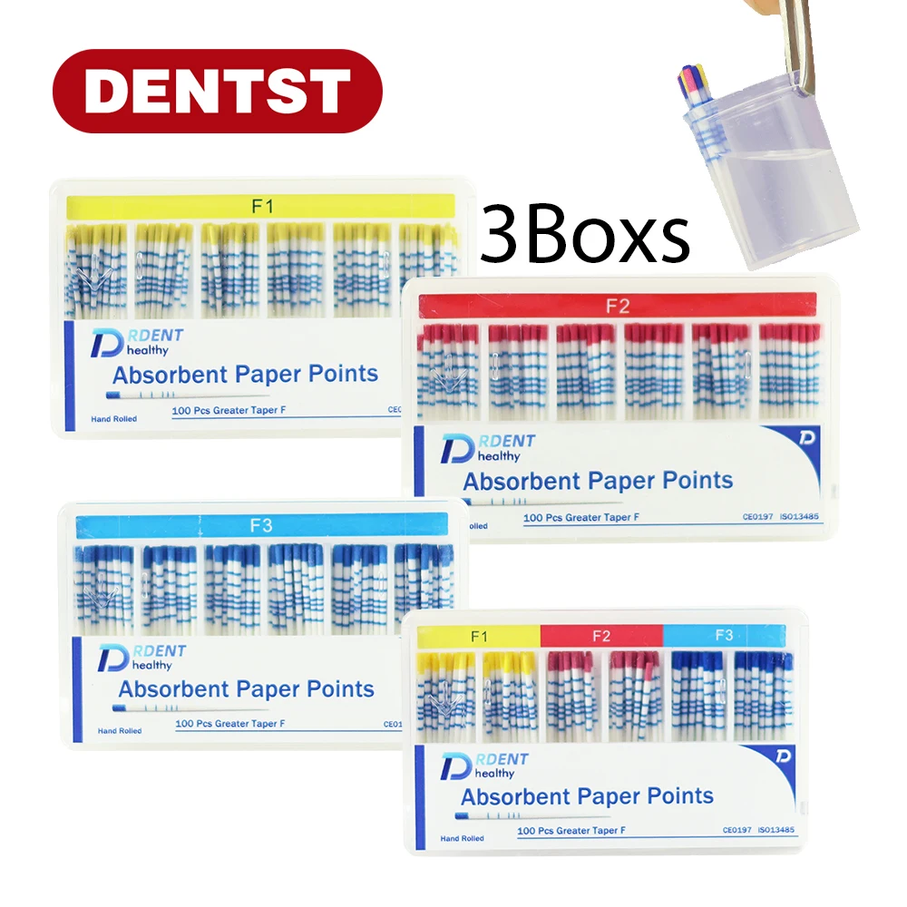

F1-F3 Absorbent Paper Points 3Boxs Endodontic Cone Taper Scale Root Canal PP Sterile Dental Disposable Fiber Pole Mark Materials