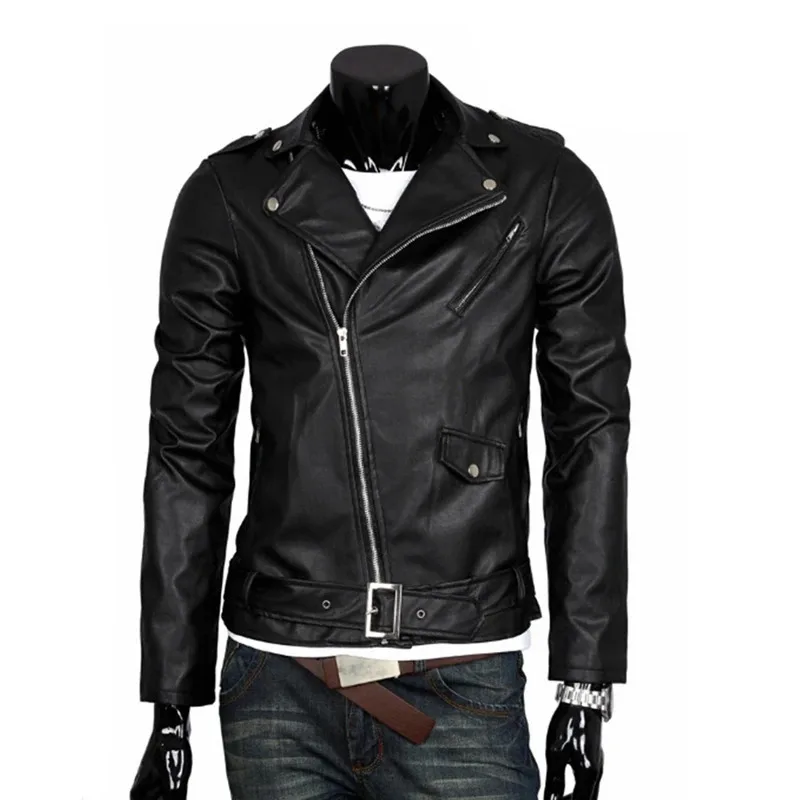 The Walking Dead Negan Cosplay Jacket Punk Men PU Leather Jacket Motorcycle Fashion Slim Fit Leather Coat