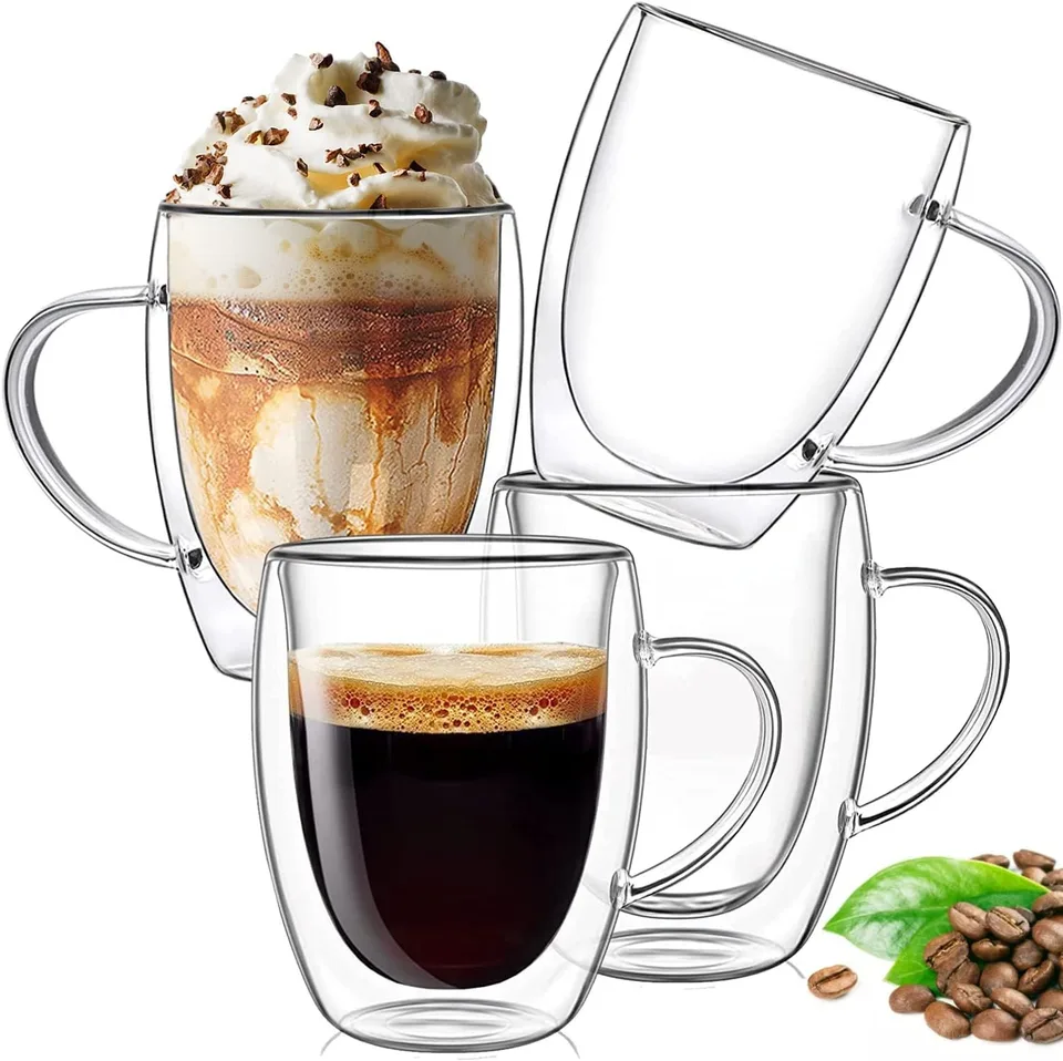 Double Wall Glass Coffee Mugs Milk Mug with Handle Cappuccino Latte Hot  Drink Classic Coffee Glass Set Heat Cold Resistant Glass - AliExpress 15