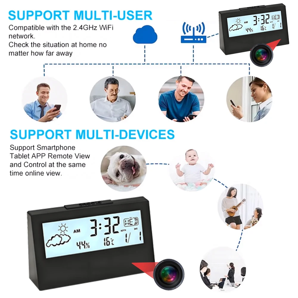 4K Mini WiFi Clock Wireless Camera, Supports Remote Viewing, Motion Detection, Loop Storage, Home Nanny Style 4KHD Camera view 3