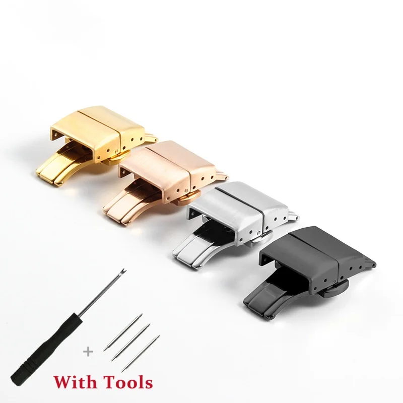 

18mm 20mm 316L Stainless Steel Watch Buckle Metal Double-Press Butterfly Watch Clasp Replacement for Universal Watch Band