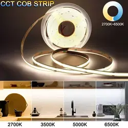 High Brightness 5MM 8MM 10MM CCT 2700K To 6500K Dimmable Ra90 608leds 12V 24V Cob Led Strip Light