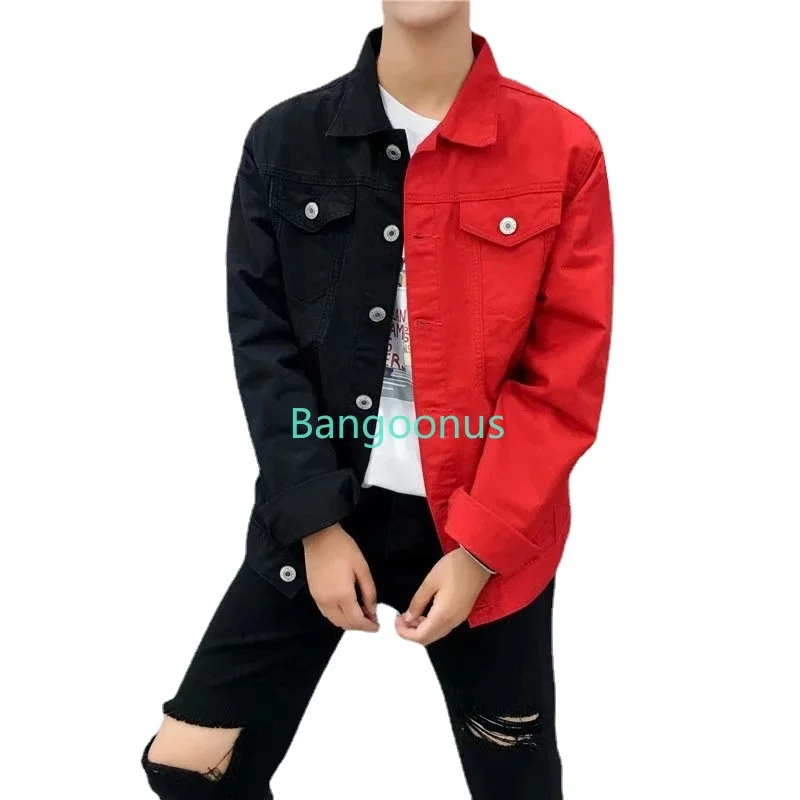 

New Casual Slim Denim Jacket For Men Black Red Jeans Jacket Homme Flowers Embroided Streetwear Denim Coat Male Bomber Jacket