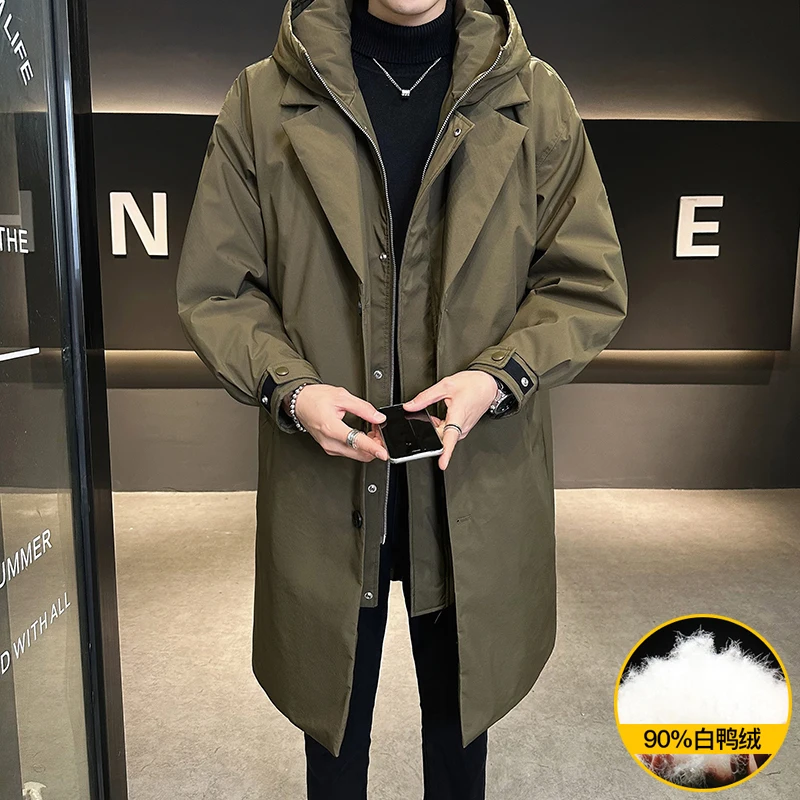 Fashion Winter New Mid-Length Down Jacket Handsome Man Parka Trench Coat Trendy Male Thickening Warm Long Sleeve Men's Coat