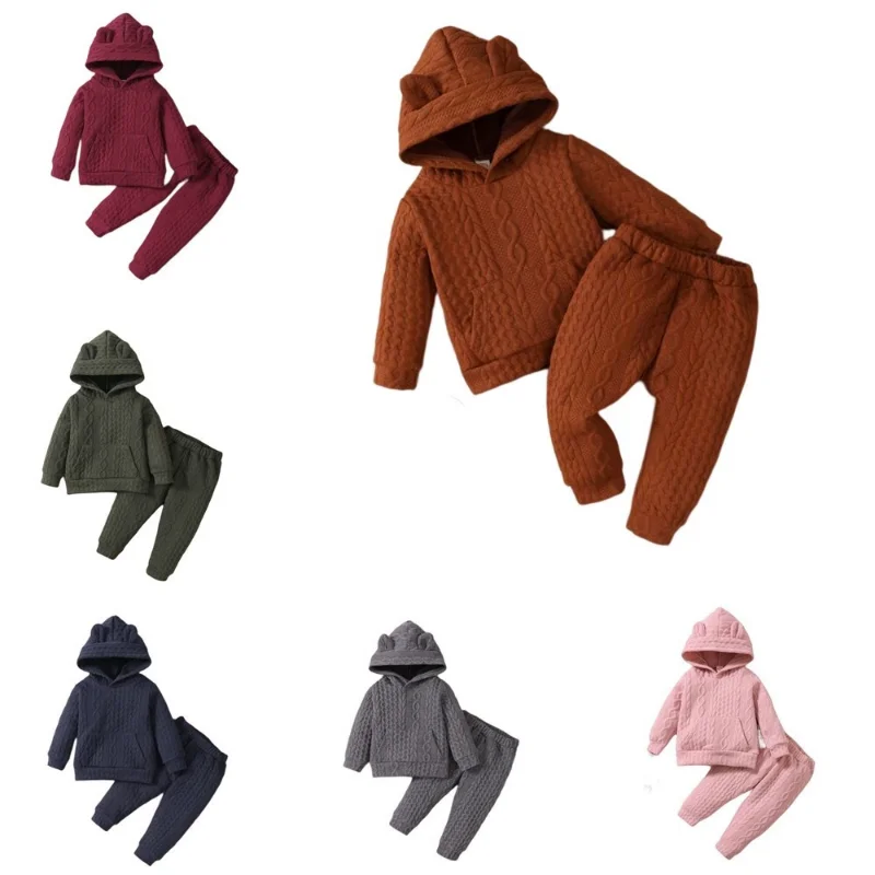 

Solid Color Winter Toddler Infant Baby Boy Girl Clothes Suit Letter Hooded Long Sleeved Newborn Baby Unisex Sports Outfit