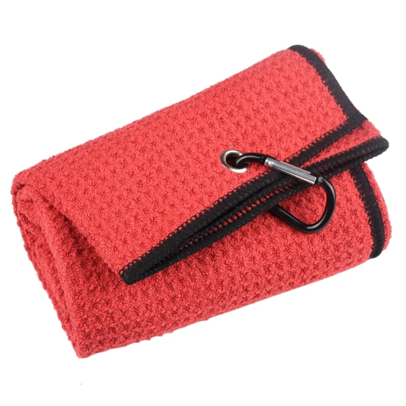 Y1UB 2 Pcs Portable Tri-fold Golf Towel with Heavy Duty Carabiner Clip Microfiber Fabric Waffles Pattern Towels Golf Gift