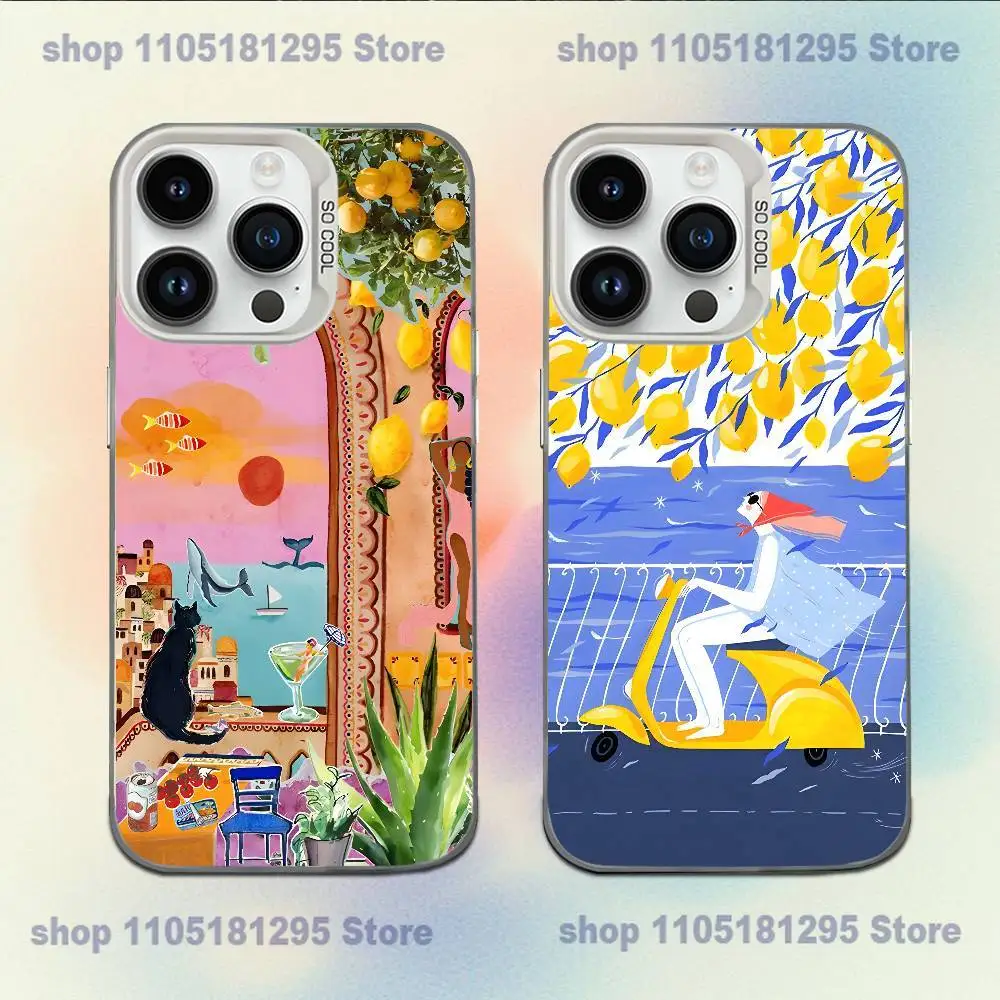 

Seaside Scenery Wine Lemon Phone Case For iPhone XR,17,16,15,14,13,12,11,X,Mini,Pro,E,MAX White Candy Matte Shockproof Cover