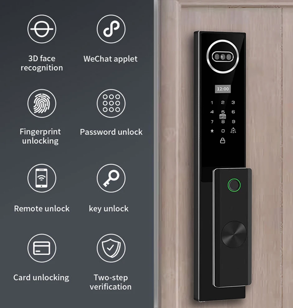 Smart WiFi Face Recognition Fingerprint Password Tuya App Controlled Door Lock with Cloud Storage and Remote Control
