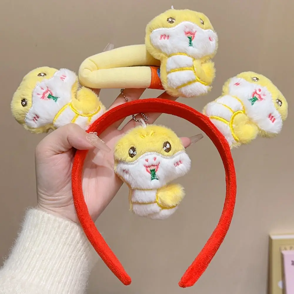 Red Hairband 2025 Happy New Year Headband Hairpin Cartoon Plush Snake Year Headband Lion Dance Chinese Style New Year Pendant