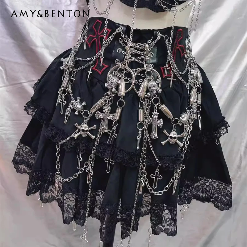 

Original Design New Black Y2K Sweet Cool Hot Girl Pin Women's Cake Skirt European American Punk Goth Sexy Short Skirts Female