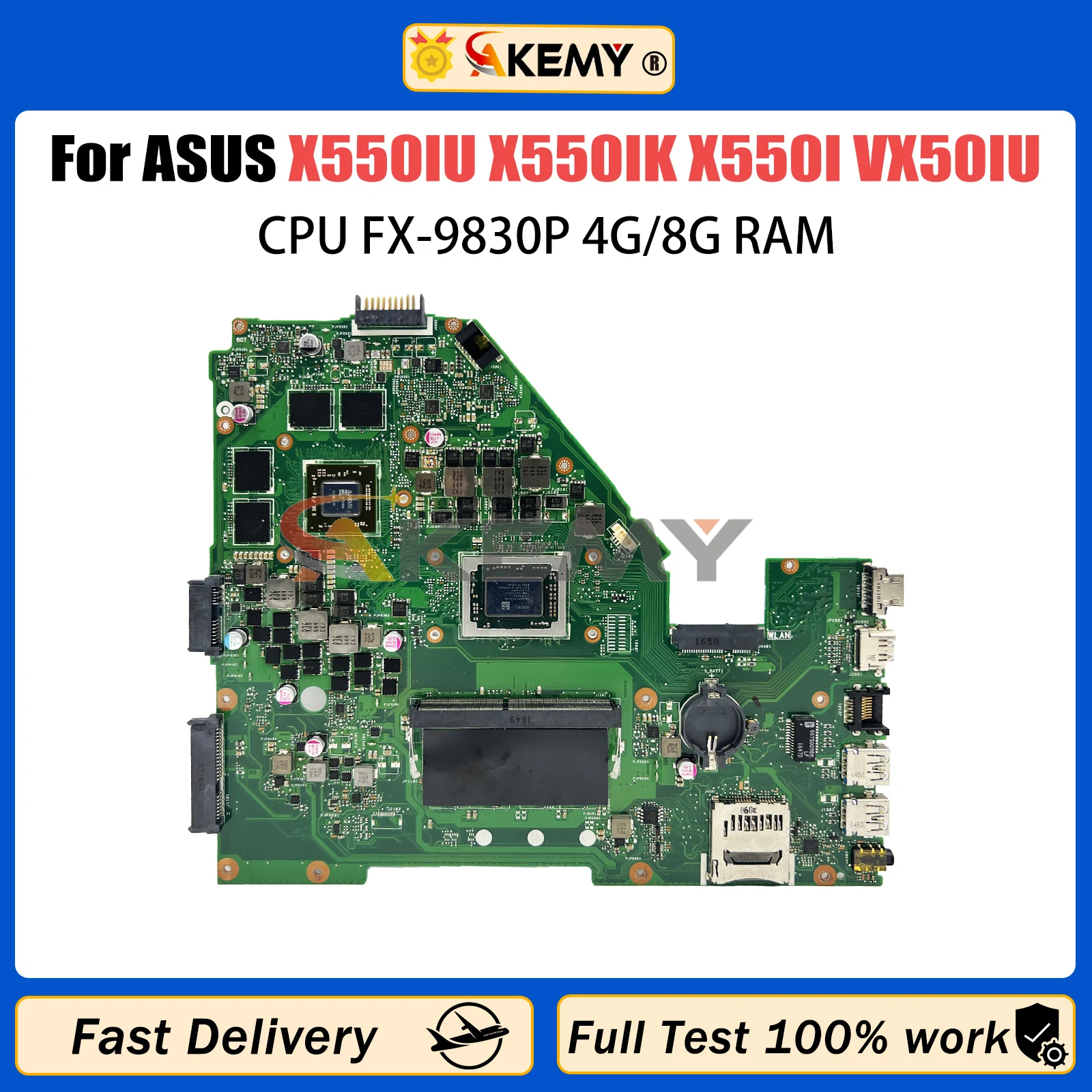 AKEMY For Asus X550IU Mainboard VX50I X550IU X550IK X550I VX50IU laptop Motherboard FX-9830P CPU 4G/8GB-RAM