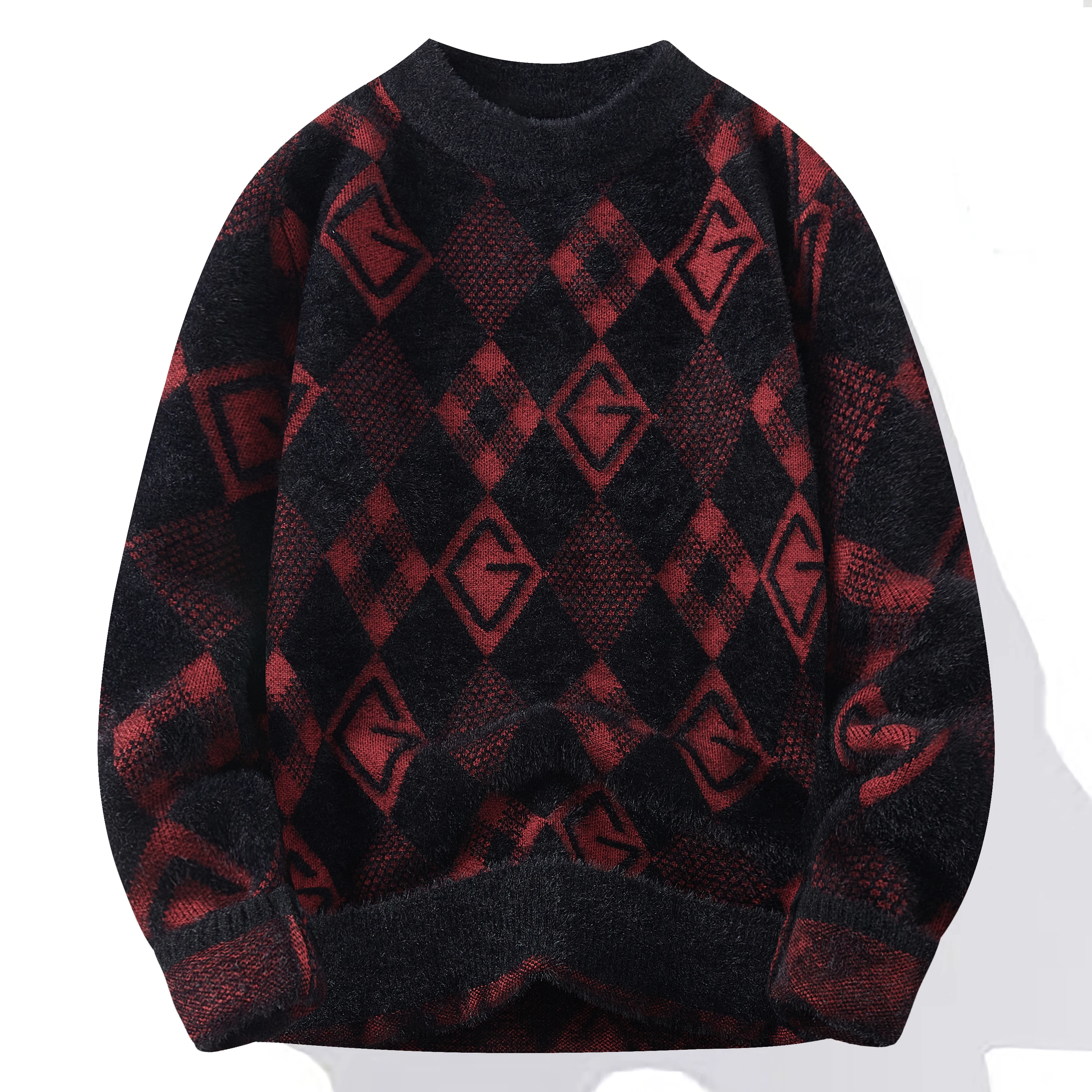 

Thiened Autumn Winter Men's Casual Knitted Sweater One-Piece Velvet Base irt Anti-Ball Ci Walk Polyester Fiber Long Sve