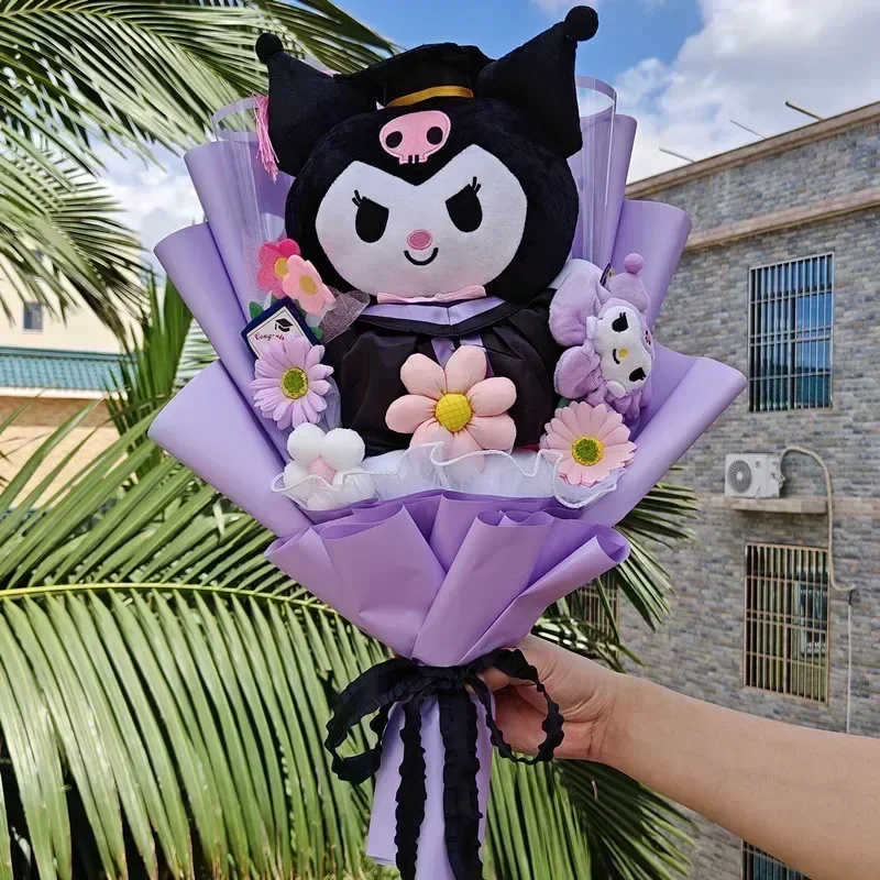 

Sanrio Hello Kitty Graduation Bouquet Kawaii My Melody Kuromi Cinnamoroll With Graduation Hat Handmade Girls Gift Plush Toys