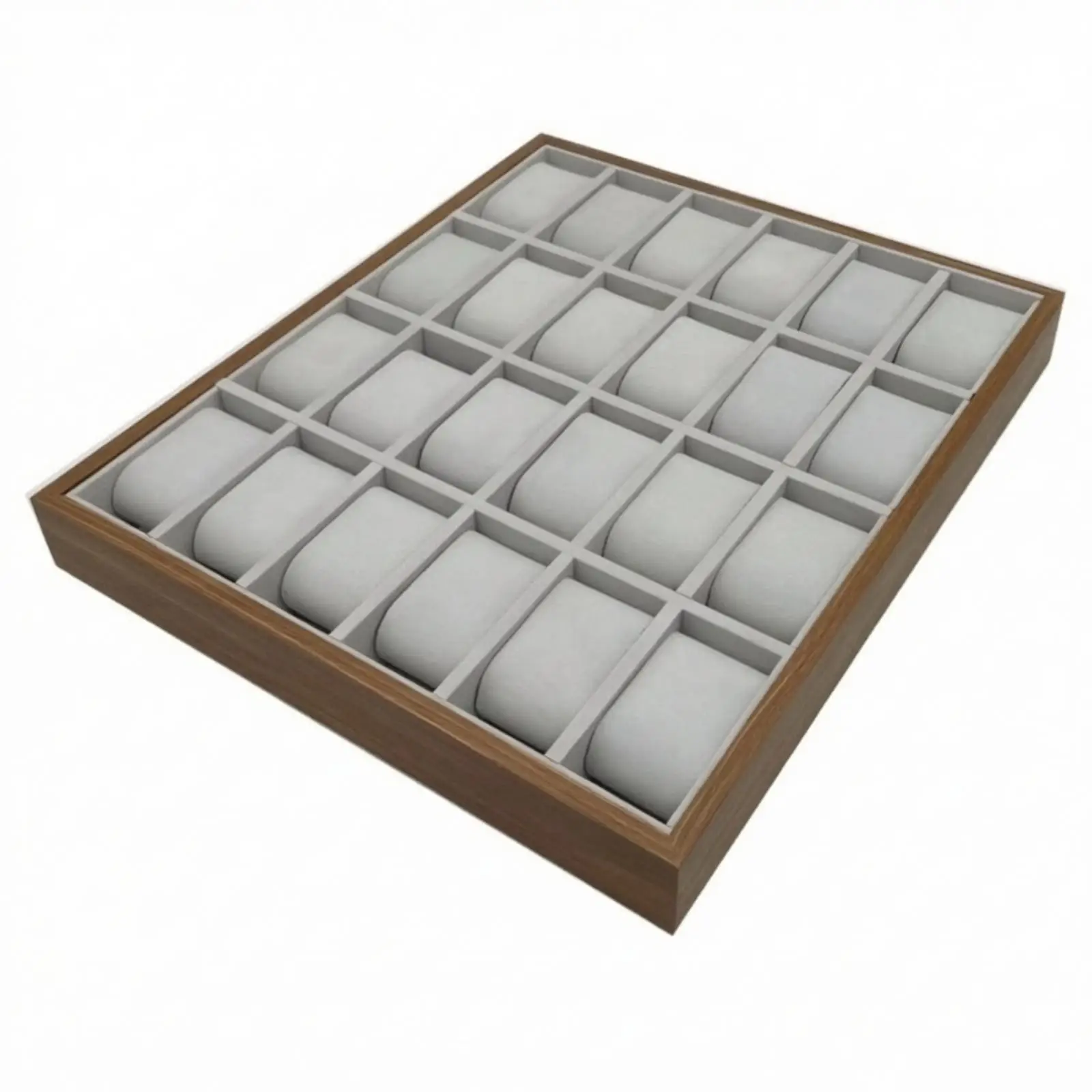 Elegant Wooden Watch Display Tray Organizer for Drawer with 24 Compartments Soft Lined Glasses Holder Tray