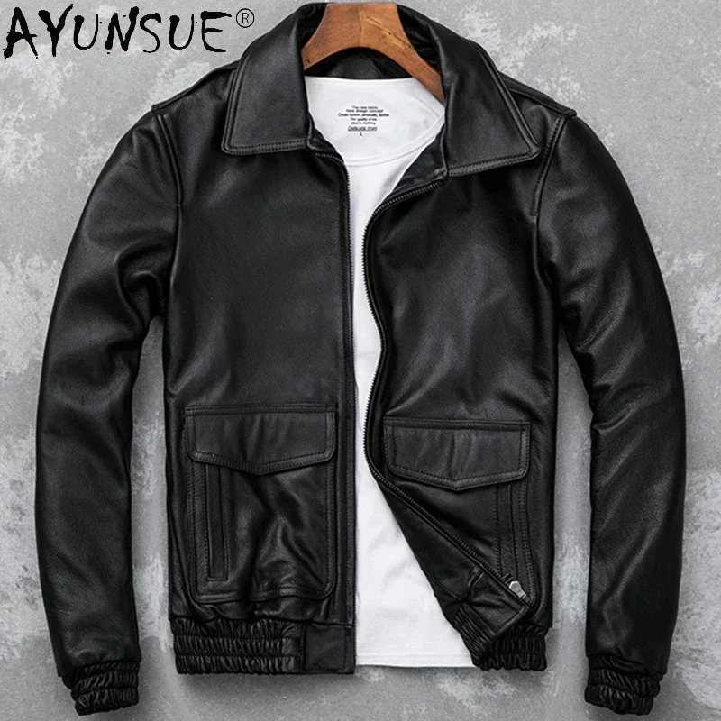 

Jackets AYUNSUE Autumn Men's Clothing 5XL Genuine Cow Leather Jacket Motorcycle Male Clothes 2024 Hommes Veste LXR428