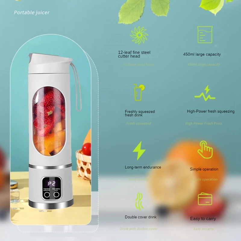 Portable Blender Electric Juicers Fruit Mixers USB Rechargeable Smoothie Mini Blender Personal Juicer 12 Cutter 3Gears