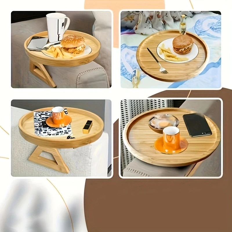 Sofa armrest clip tray, bamboo tray, foldable base, stable multifunctional sofa table, suitable for placing snacks and drinks, s