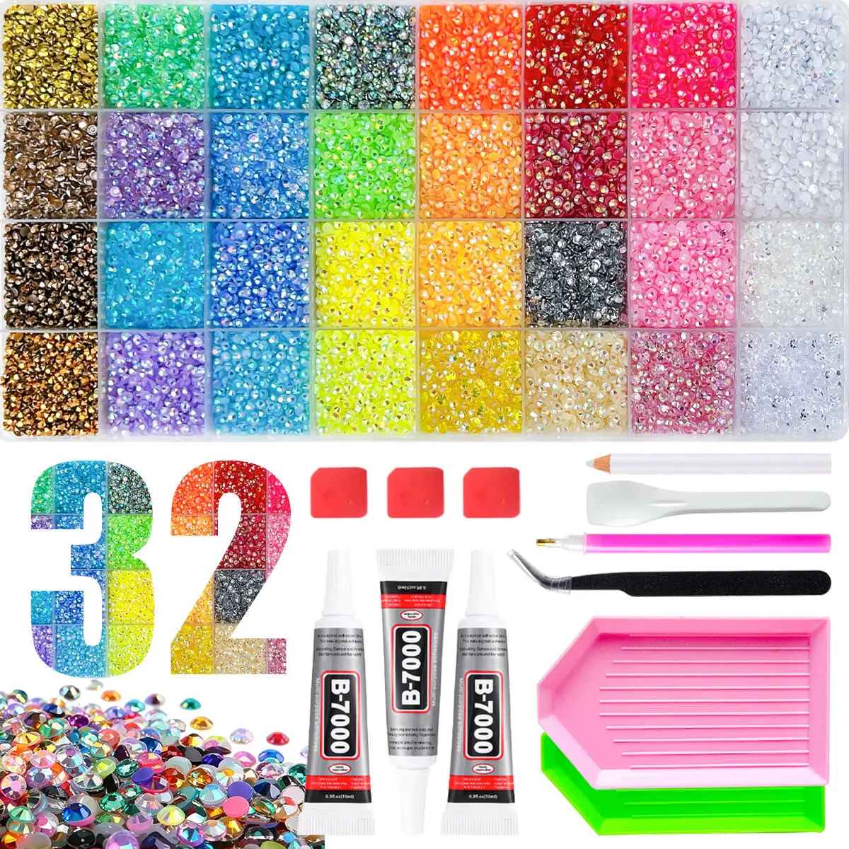 1Box 32 Colors 3/4/5mm Semi-circular Nail Bedazzling Rhinestones Shinny Flatback AB Resin Nail Diamond for DIY Nails Decorations