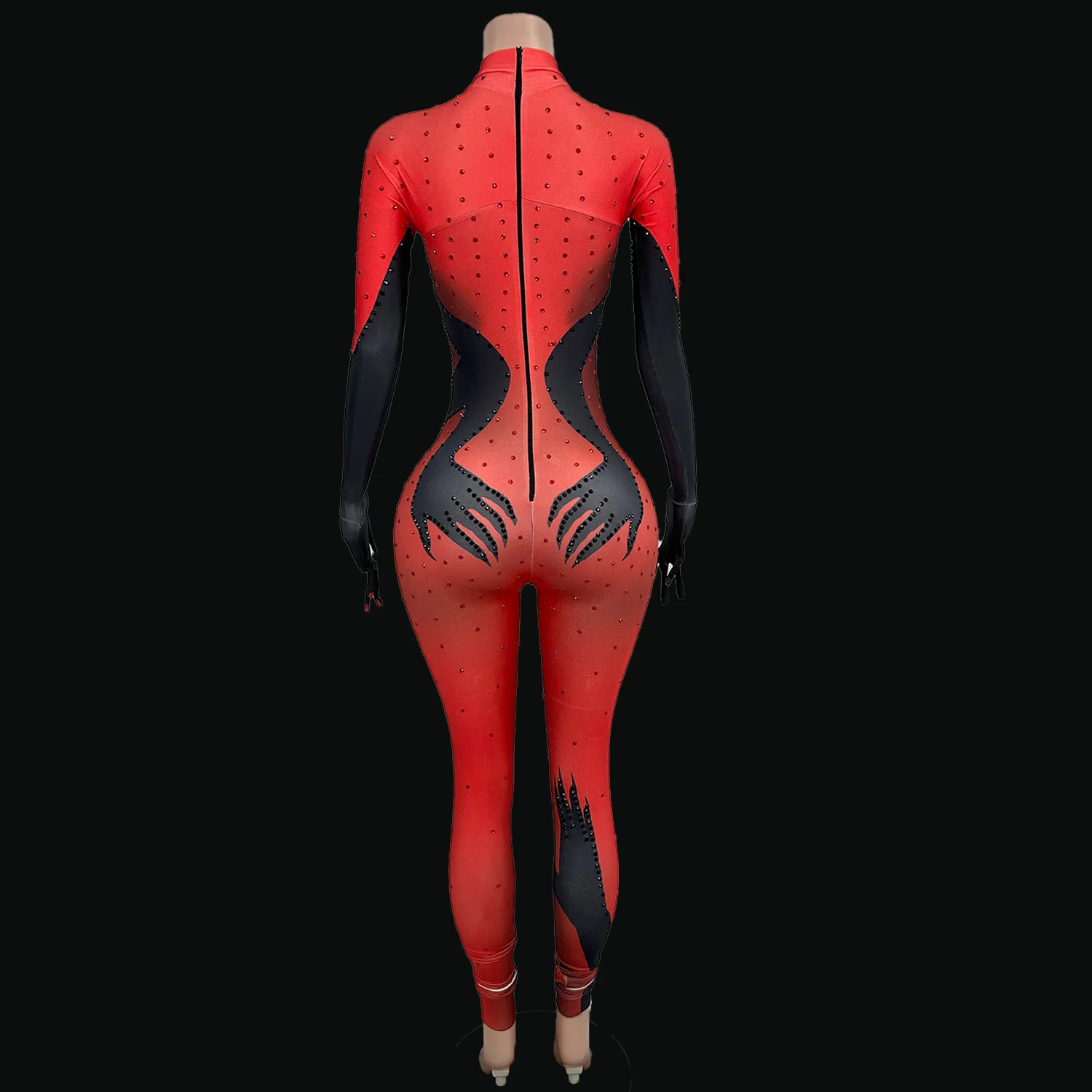 Gothic Style Red Tight Jumpsuit Singer Dancer Gymnastics Acrobatics Performance Costume Queue Up Carnival Night Women's Dress bz