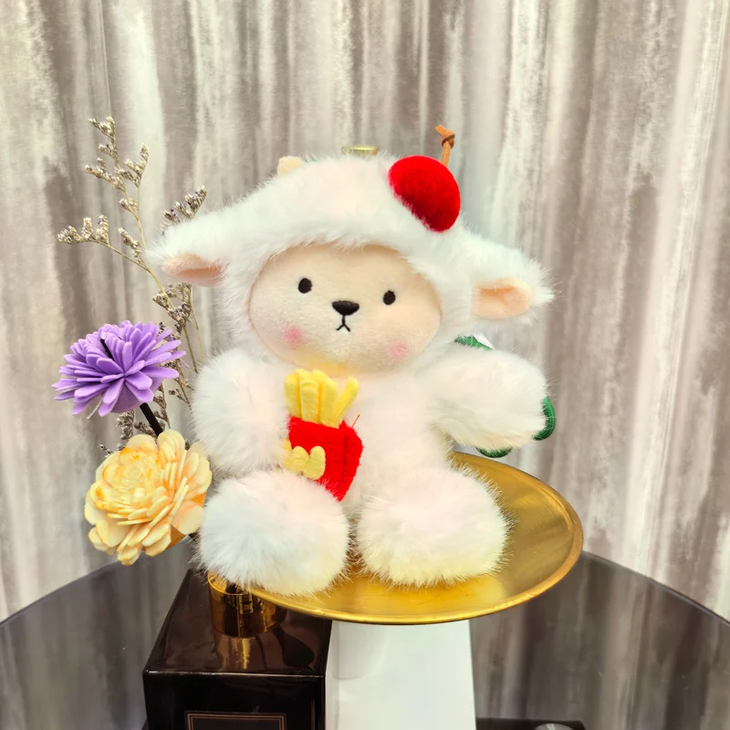 Juguetes de peluche suaves de oveja de cordero, bonito accesorio con lazo, patatas fritas, pan, huevo, Animal, muñeco de peluche, regalos para niñas, decoración Eid al Fitr