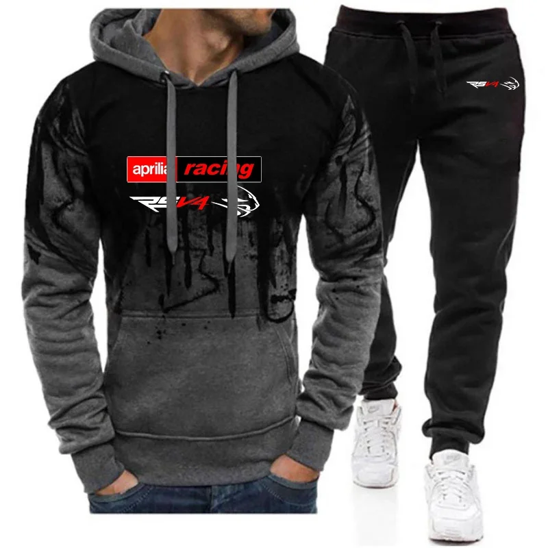 2024 New Aprilia Racing RSV4 Men Spring and Autumn Gradient Color Print Set Casual Pullover Hoodie +Pant Comfortable Versatile