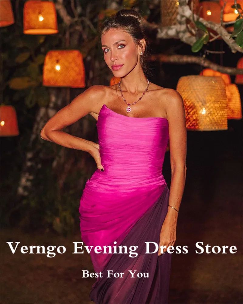 Verngo-vestidos de fiesta de noche de tul de seda sin tirantes para mujer, vestido de fiesta de graduación de playa, color púrpura uva