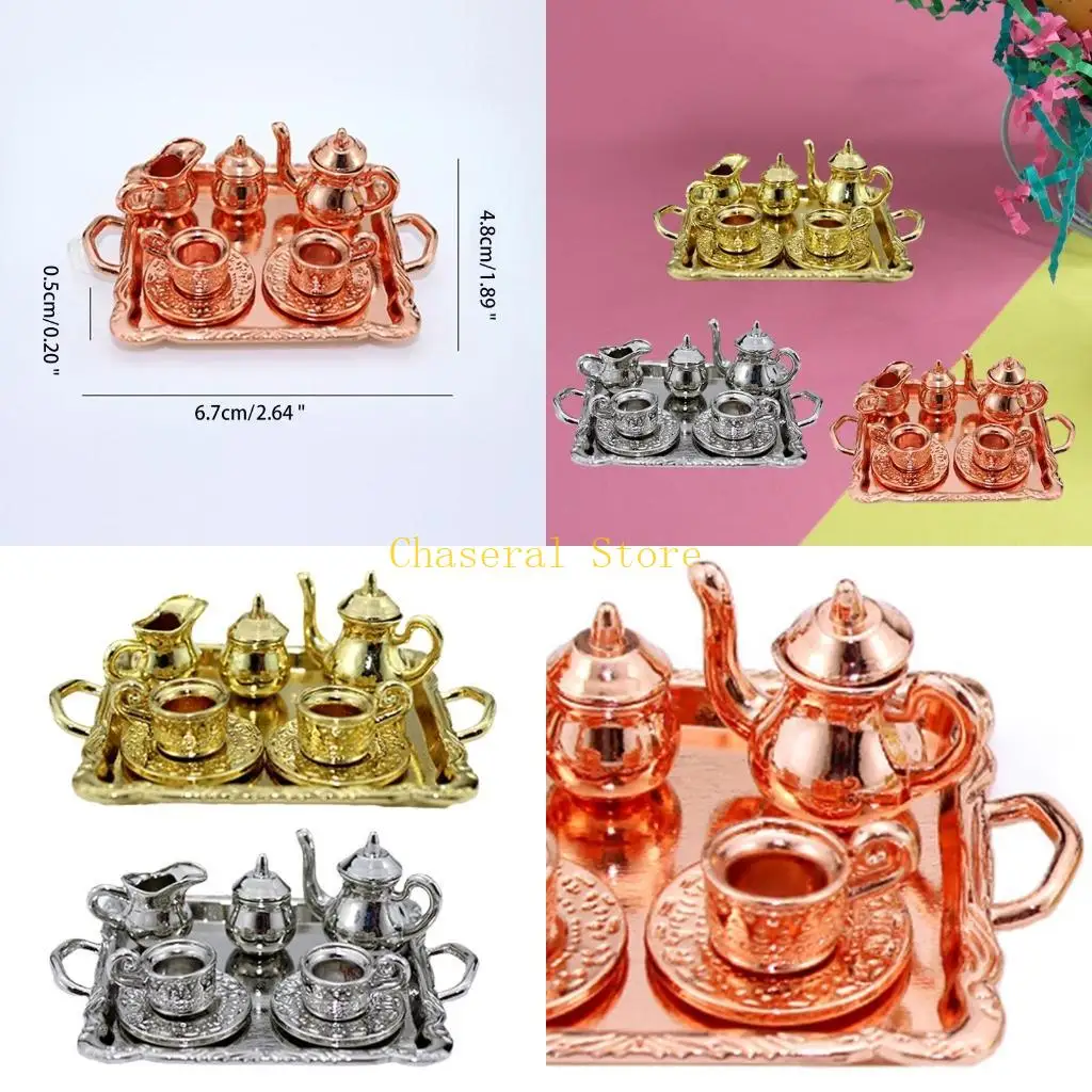 

E7CE 2.64x1.89x0.2in Pretend Tea for Time Accessories Alloy Tea Set for Play House