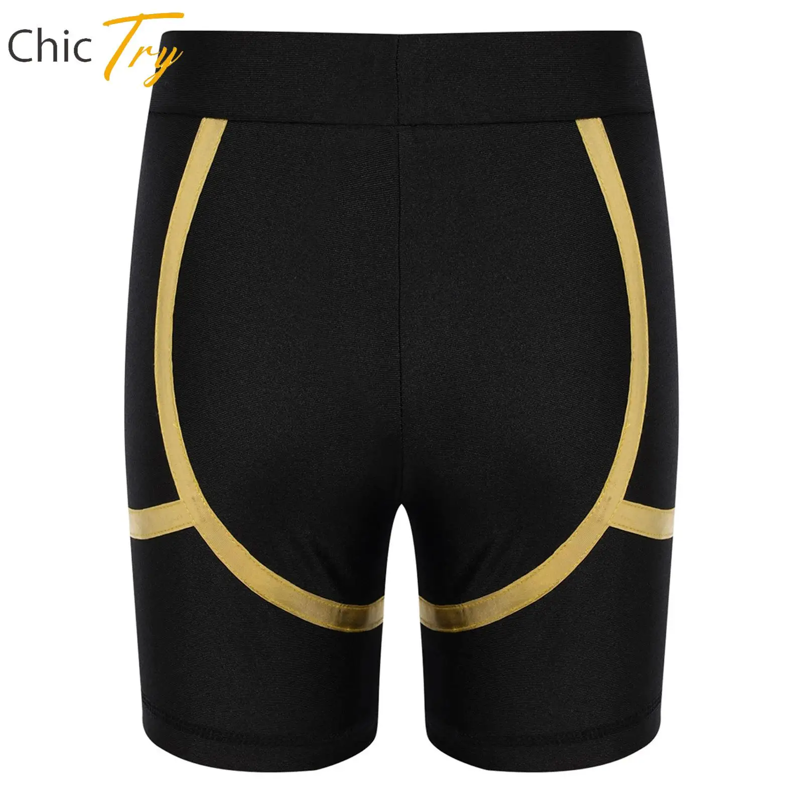 

Boys Stretchy Shorts Gymnastics Figure Skating Dance Training Performance Costume Teen Metallic Contrast Color Shorts Dancewear