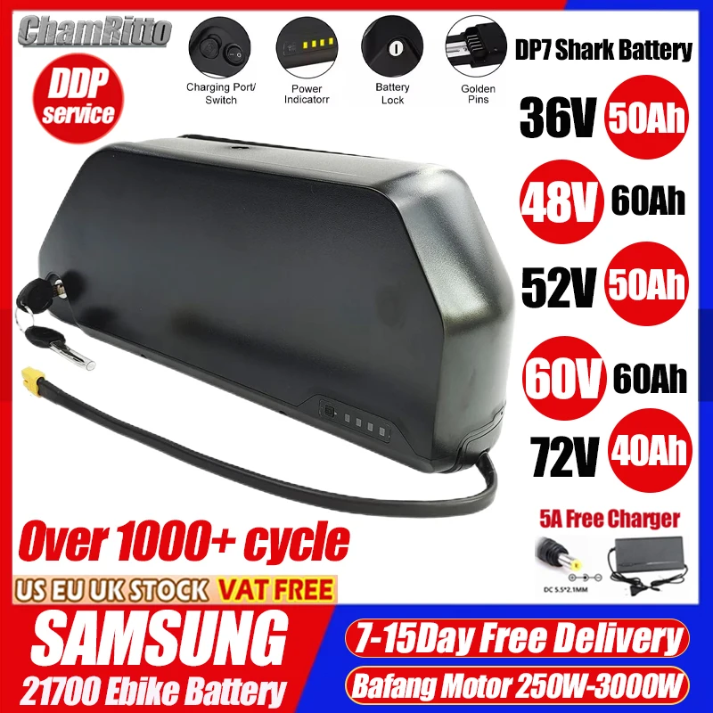 

Electric bike cham rider 36v 48v 30ah Batterie 52V 40ahHailong Battery 60v 50ah 60ah E bike Lithium 72v 1000w 2000w 3000w motor