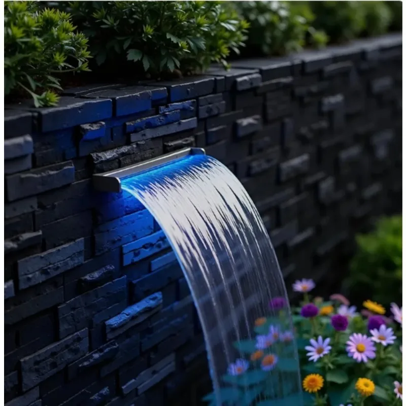 Courtyard waterfall outlet cascading waterscape garden fish pond landscaping stainless steel water curtain wall sink