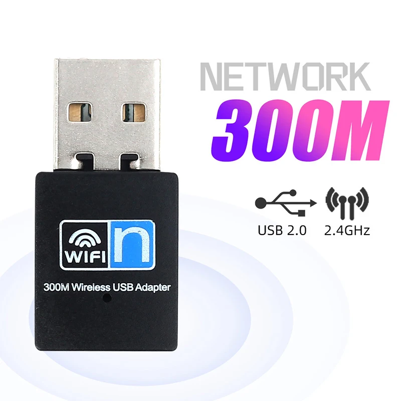 USB 2.0 WiFi Adapter 300M 2.4GHz Wi-Fi Dongle Antenna Mini Wireless Receiver Ethernet PC Computer Laptops Network Card