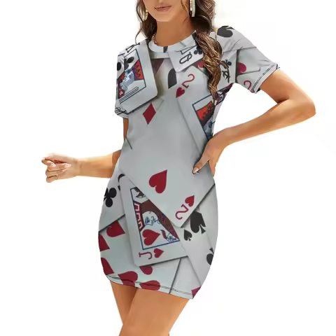 Playing Cards Poker Games Queen King Short-Sleeved Dress evening dress summer dress woman 2025 summer daily