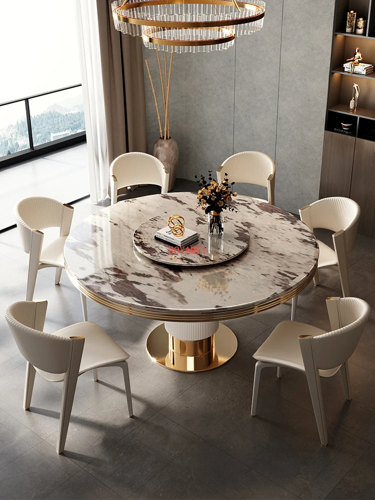 

marble round dining table and chair combination with rotary table Modern simple dining room dining table household dining table