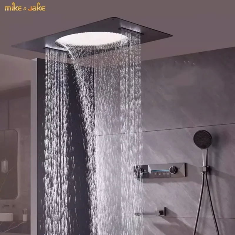 Gun Grey Villa Ceiling Light Waterfall Shower Head Ceiling Temperature Control Embedded Embedded Concealed Shower Head Shower